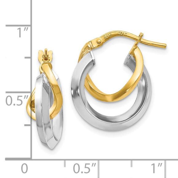 16mm (5/8 Inch) 14k Two Tone Gold Polished Double Round Hoop Earrings - Picture 4 of 5